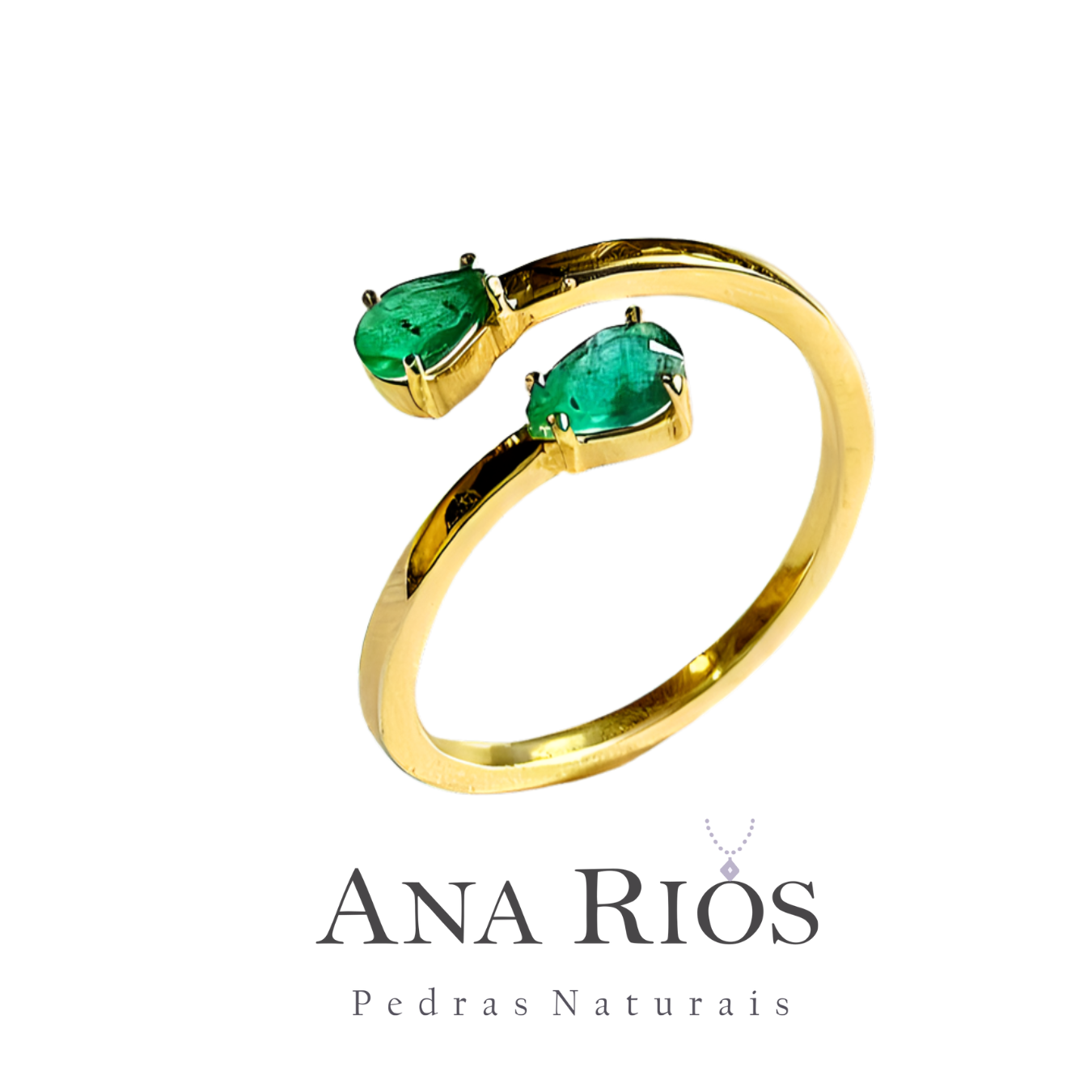 Anel de Ouro 18 K com Esmeraldas Naturais em Gota