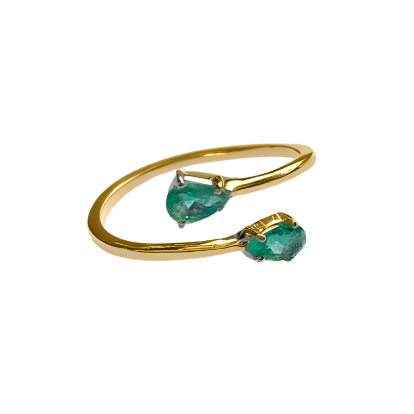 Anel de Ouro 18 K com Esmeraldas Naturais em Gota