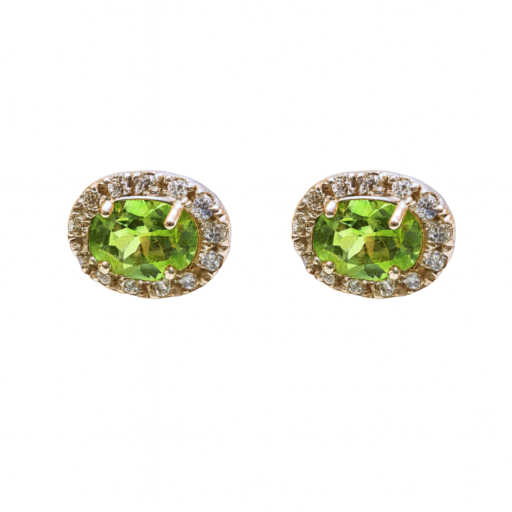 Brinco de Prata com Peridoto (crisólita) Oval e Zircônias