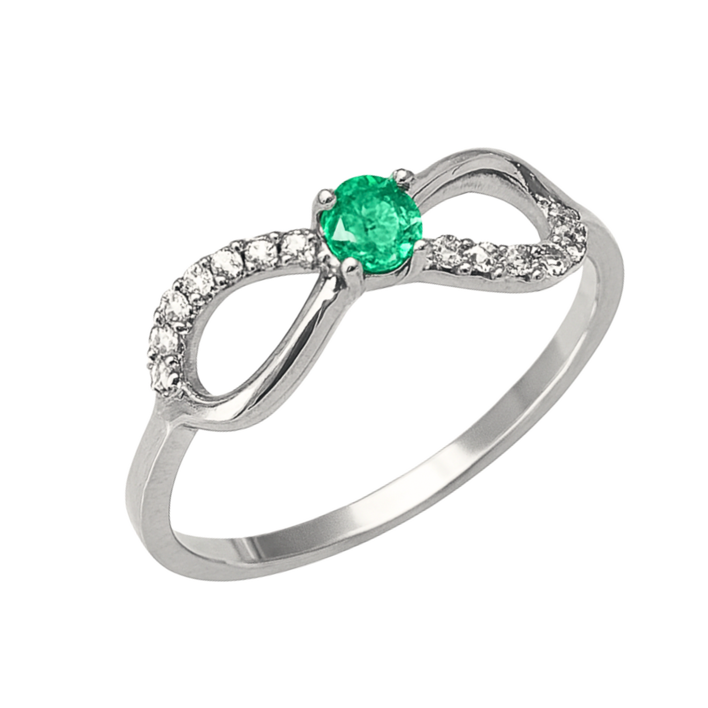 Anel infinito: Ouro Branco 18K com Esmeralda e diamantes Naturais