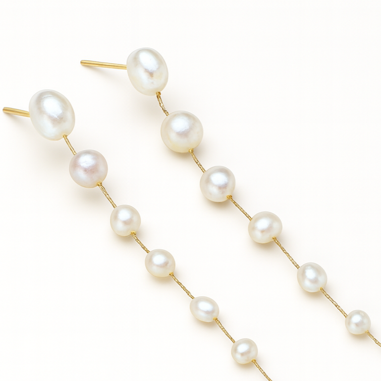 Brinco de Ouro 18K com pérolas naturais