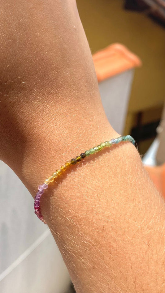Pulseira Rainbow: Turmalina Melancia com fecho e extensor em ouro 18k
