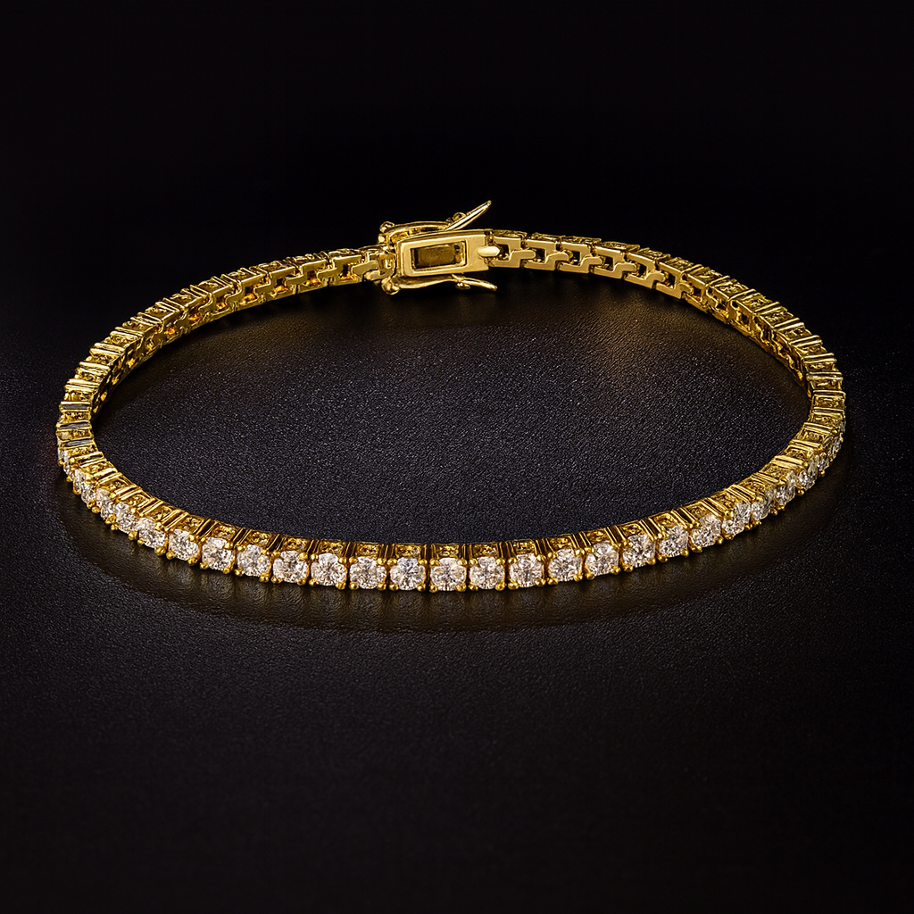 Pulseira Riviera "Tennis Bracellet" em ouro 18 k e Diamantes Naturais Brancos