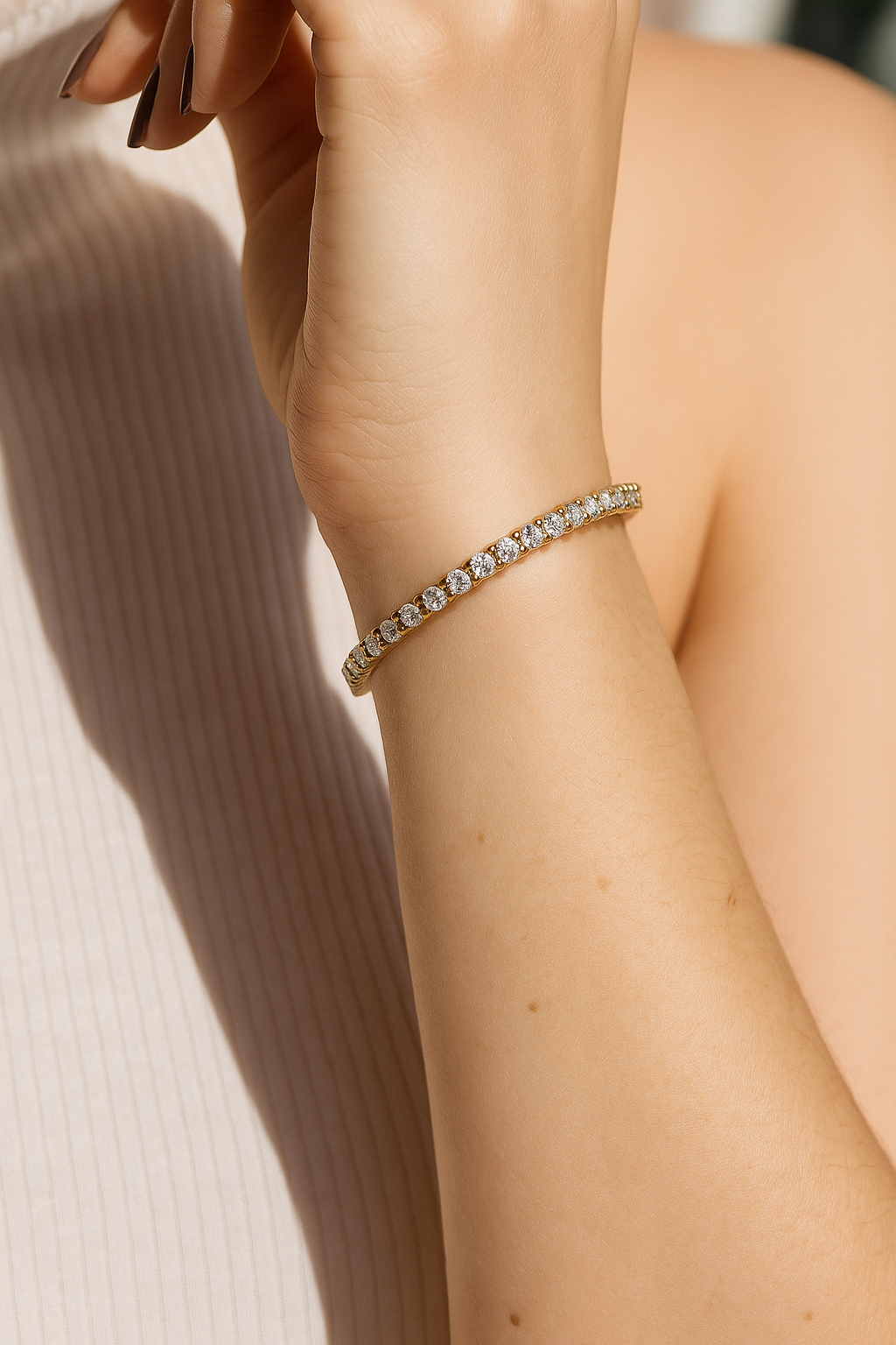 Pulseira Riviera "Tennis Bracellet" em ouro 18 k e Diamantes Naturais Brancos