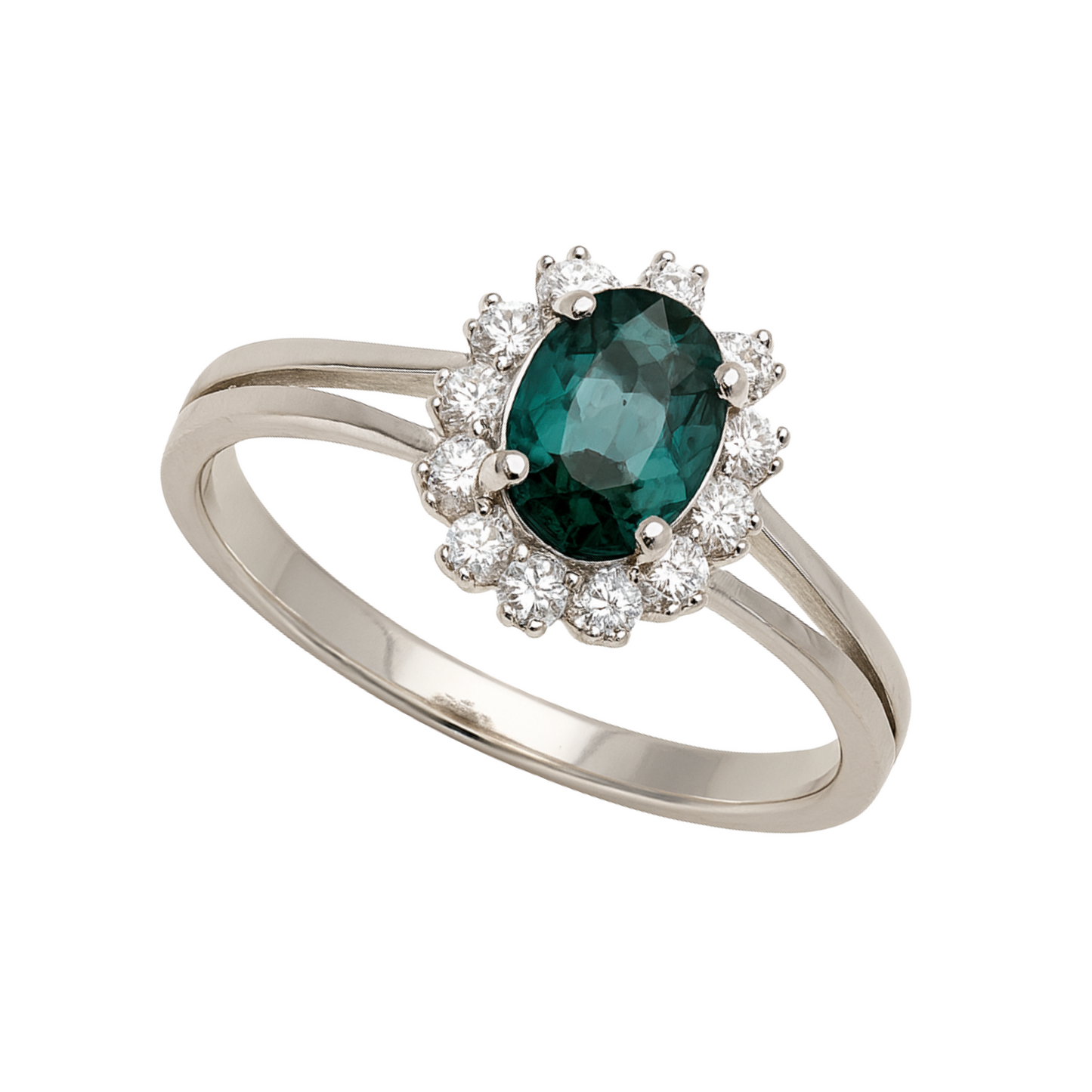 Anel de Prata com Turmalina Verde Oval e Zircônias