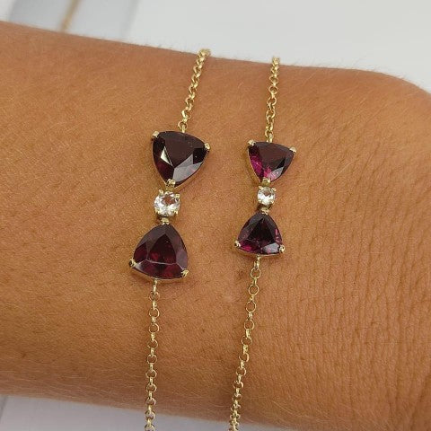 Pulseira de Ouro 18 k com granada e morganita