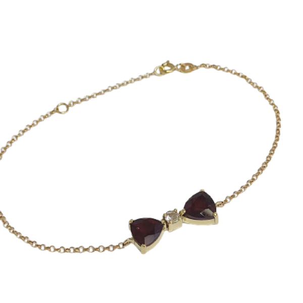 Pulseira de Ouro 18 k com granada e morganita