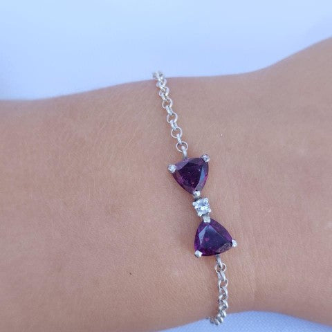 Pulseira de Prata com Granadas e Morganita