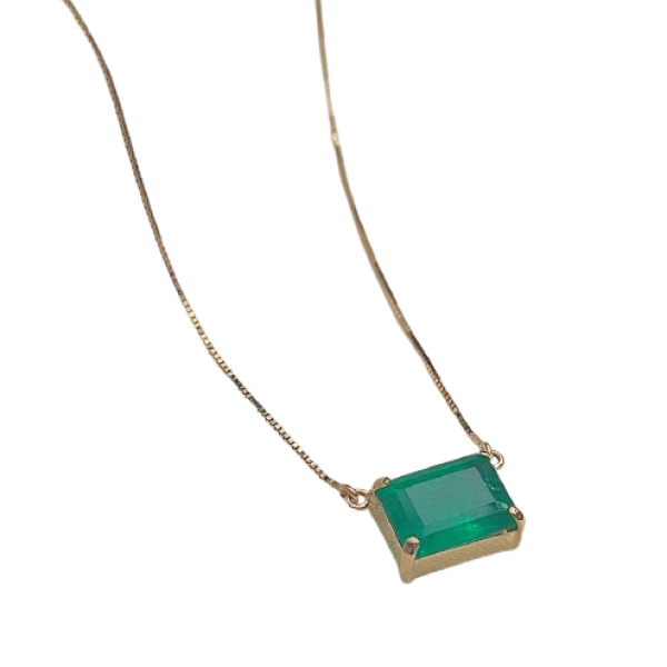 Colar de Ouro 18K com Esmeralda Retangular