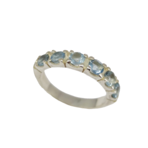 Anel Meia Aliança de Prata 950 com Água-Marinha Natural