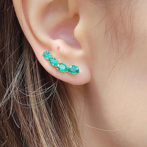 Brincos Ear Cuff Ouro 18K com Esmeraldas Naturais