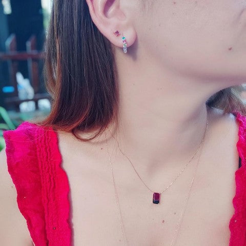 Brinco argola em prata 950 com pedras naturais