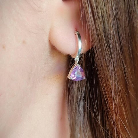 Brinco Argola de Prata 950 com Ametista Trillion