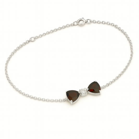 Pulseira com 18,5cm de Prata com Granadas 7mm e Morganita 3mm