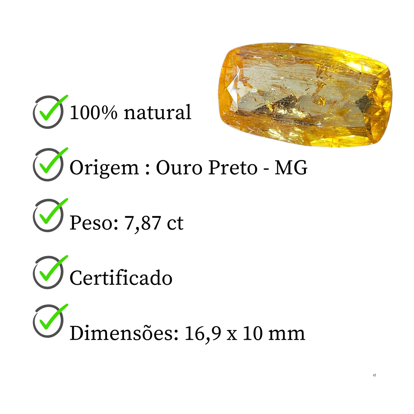 Topázio Imperial Retangular Natural – 16,9 x 10 mm - 7,87 ct