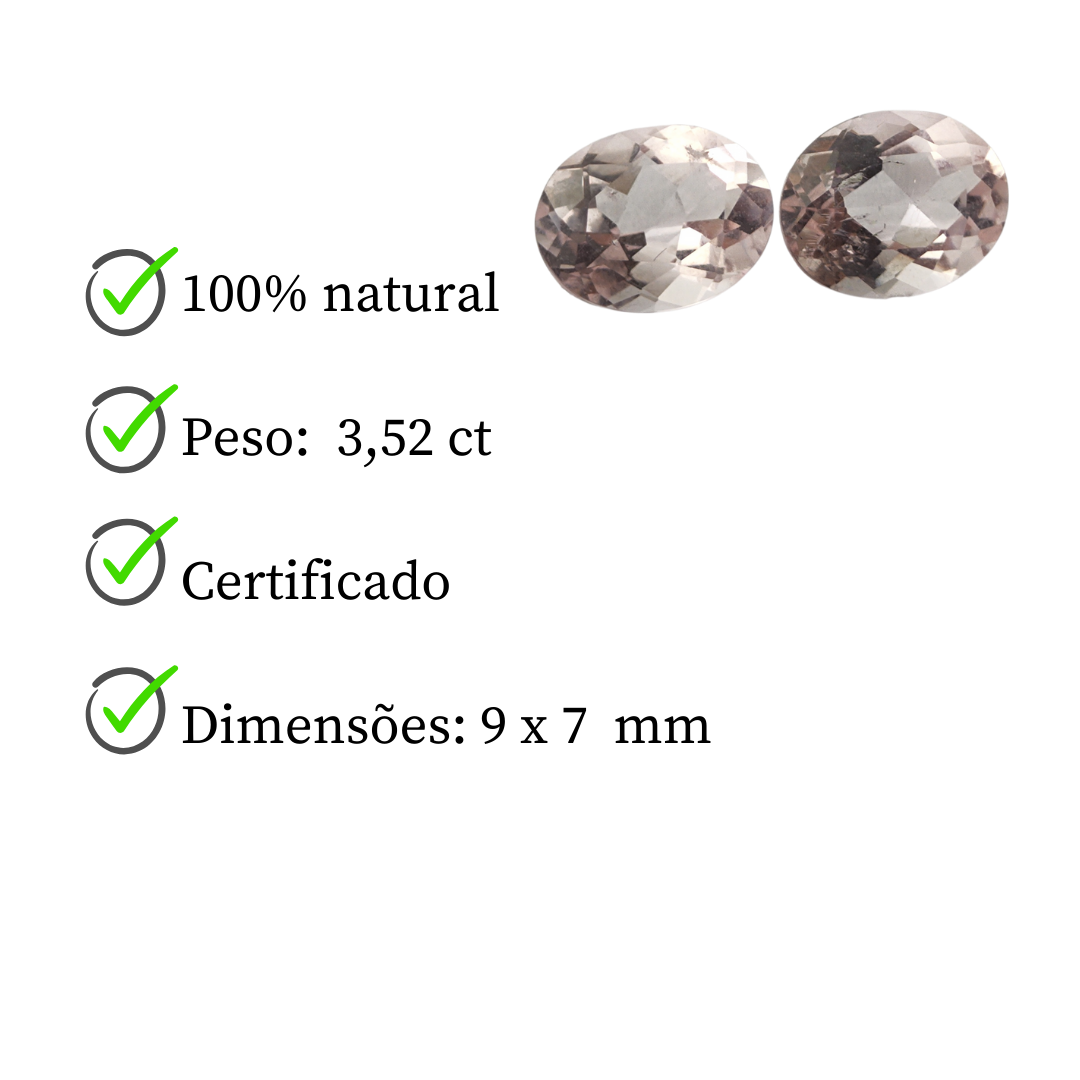 Par de Morganita Natural Oval - 9  x 7 mm - 3,52 ct ( o par)