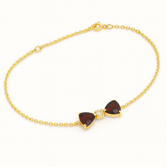 Pulseira com 18,5cm de Ouro 18k com Granadas 7mm e Morganitas 3mm