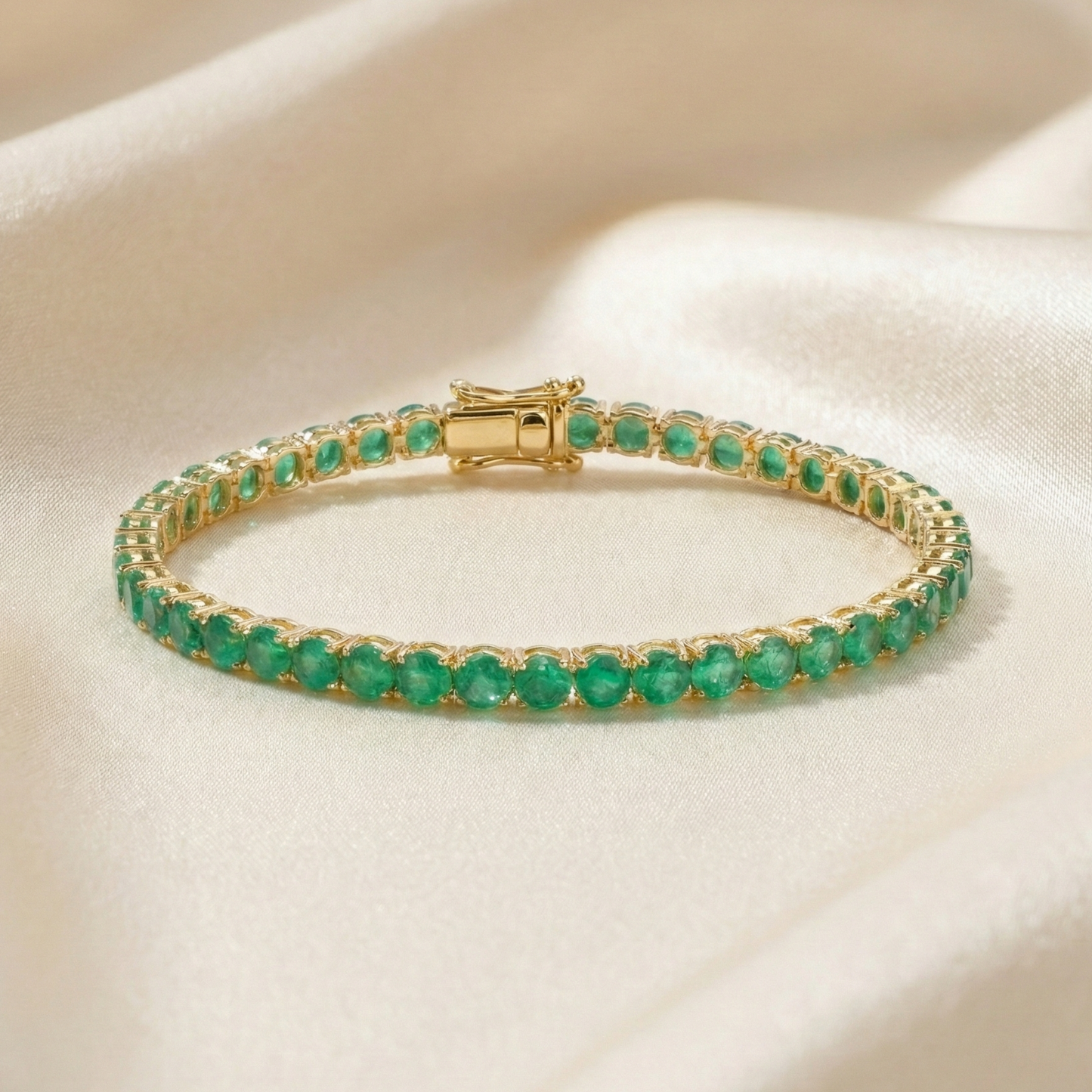 Pulseira Riviera Ouro Amarelo 18k com Esmeraldas Naturais 3 mm - 17 cm