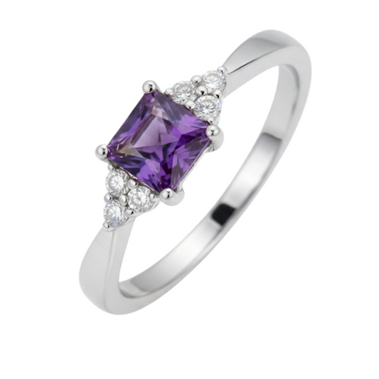 Anel de Prata 950 com Ametista Natural  e Zircônias