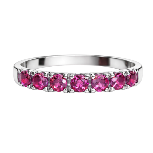 Meia Aliança em Ouro Branco 18K com Turmalinas Rosa - 3 mm