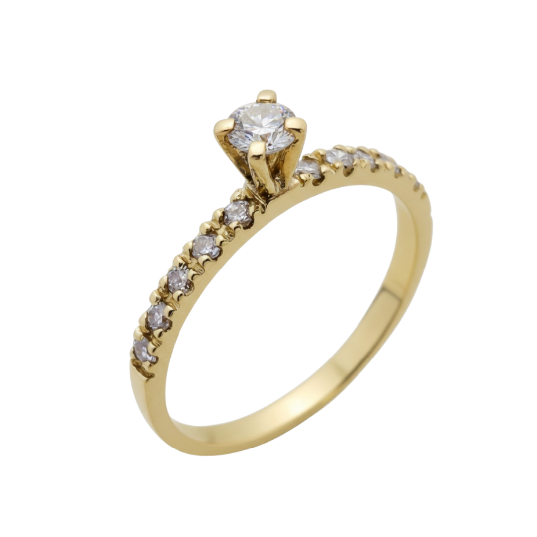 Anel Solitário Cravejado em Ouro 18k com Diamantes Naturais