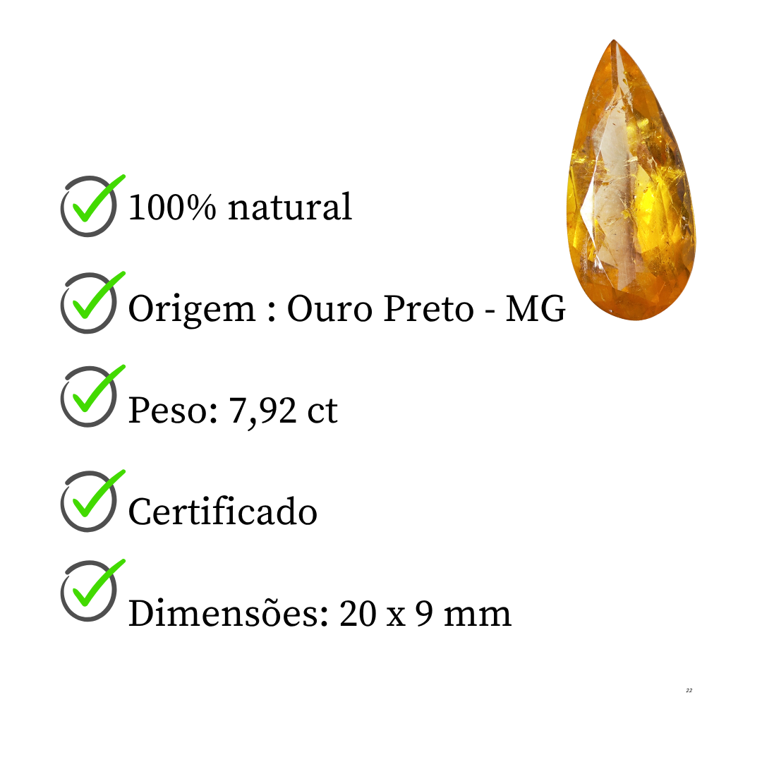 Topázio Imperial Gota Natural – 20 x 9 mm - 7,92 ct