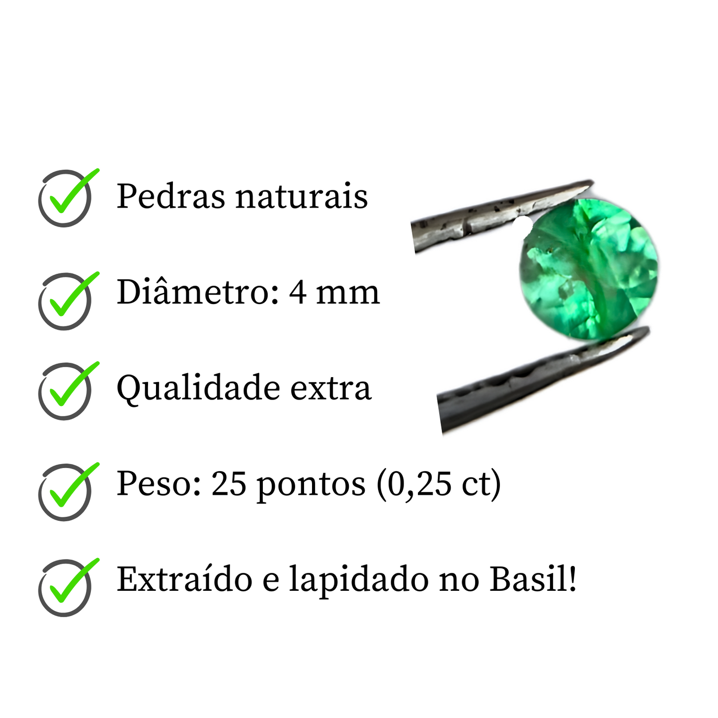 Esmeralda Natural Lapidada redonda 25 pontos (0,25 ct) / 4 mm