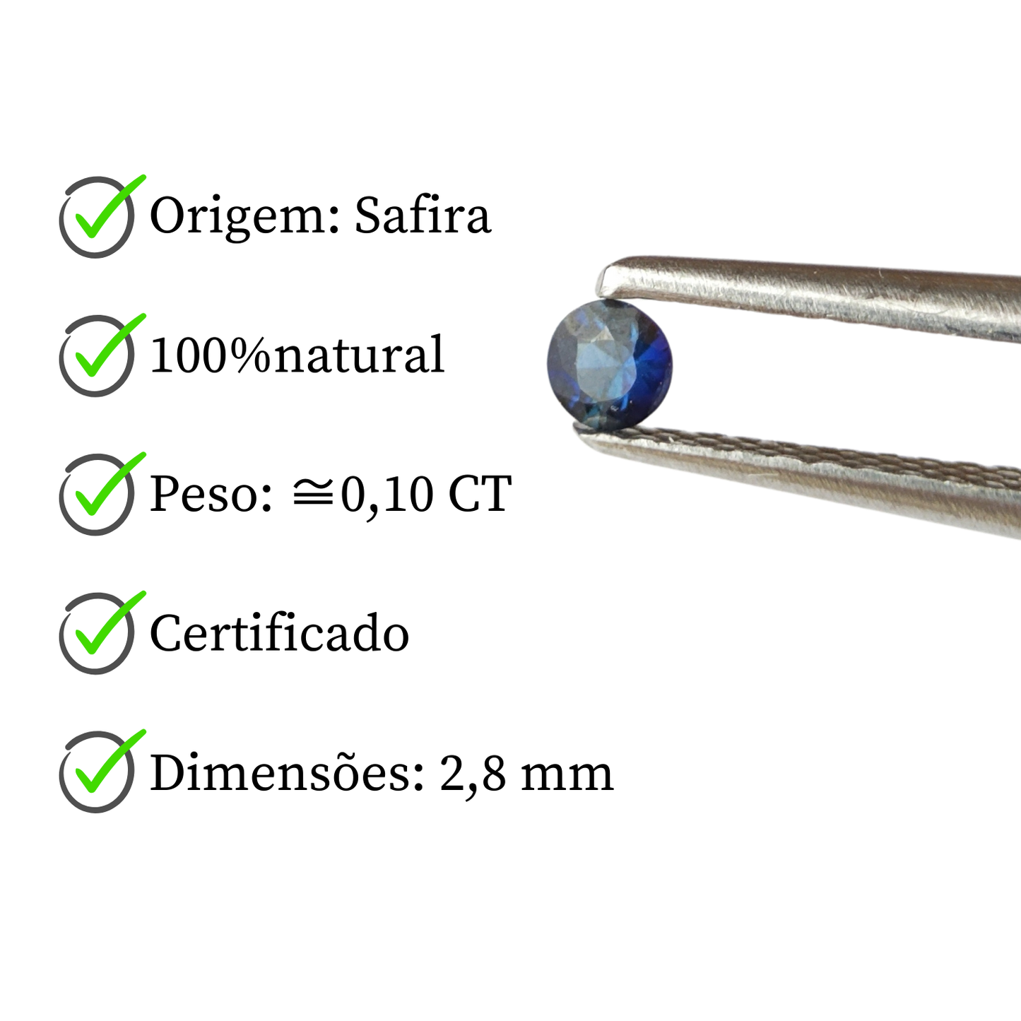 Safira Redonda Natural - 2,8mm  ≅ 10 pontos ( 0,10 ct )