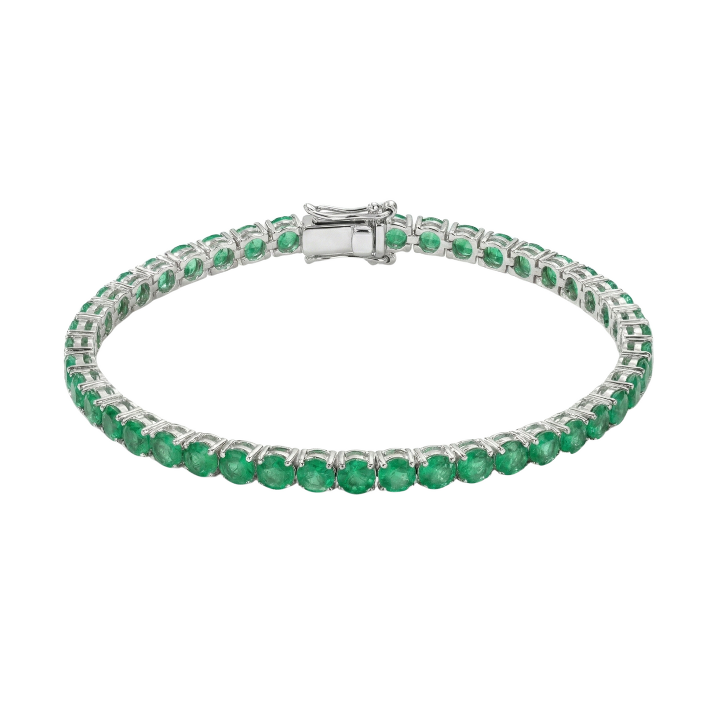 Pulseira Riviera em Prata 950 com Esmeraldas Naturais 3 mm -  17 cm