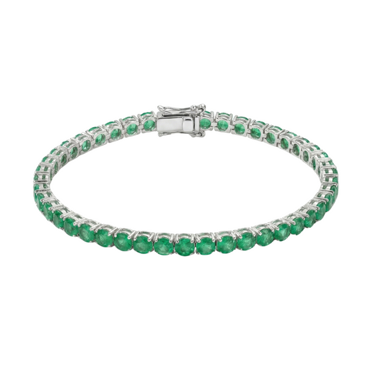 Pulseira Riviera em Prata 950 com Esmeraldas Naturais 3 mm -  17 cm
