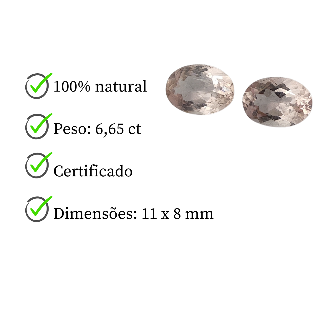 Par de Morganita Natural Oval - 11 x 8 mm - 6,65 ct