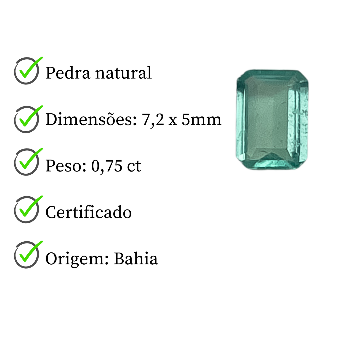 Esmeralda Natural Lapidada - Retangular - 0,75ct / 7,2 x 5 mm