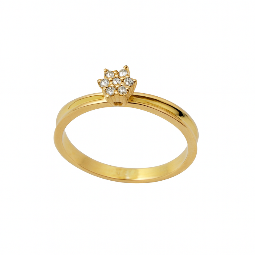 Anel de Noivado em Ouro Amarelo 18K com Diamantes de 1 Ponto – Modelo Chuveirinho