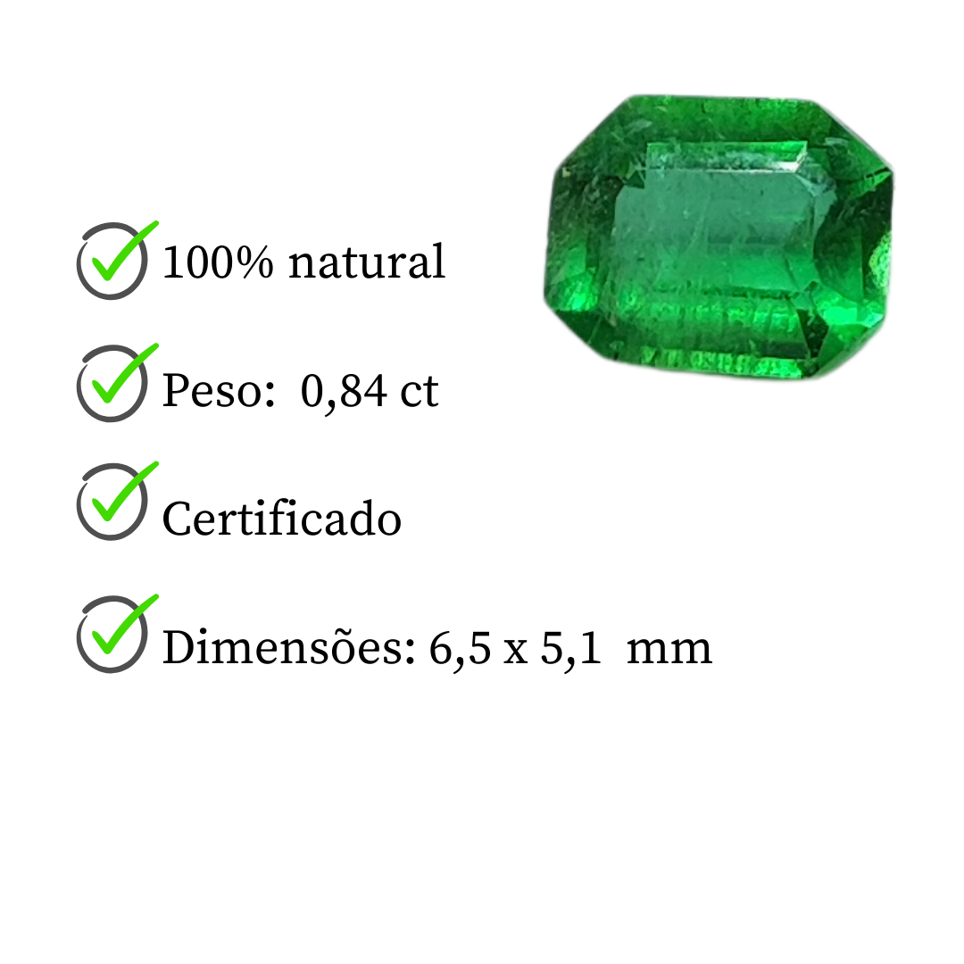 Esmeralda Natural – Lapidação Retangular  – 6,5 x 5,1 mm  - 0,84 ct