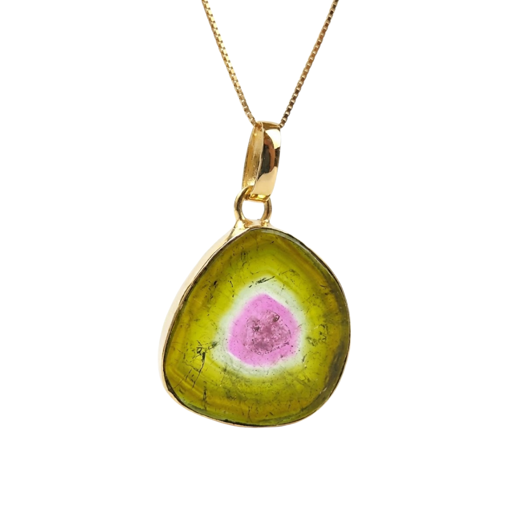 Colar em Ouro 18K com Turmalina Melancia Natural – 17 × 15 mm