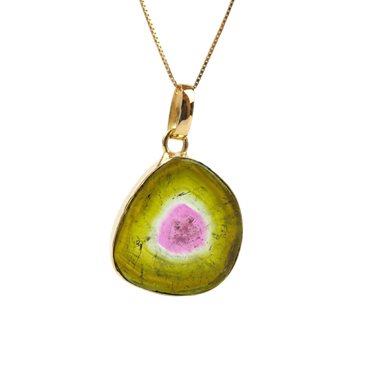 Colar em Ouro 18K com Turmalina Melancia Natural – 17 × 15 mm