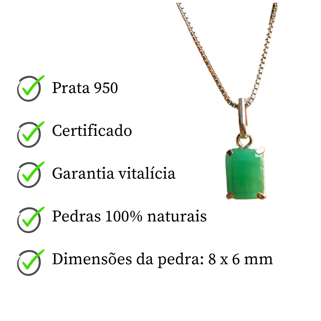 Colar de prata com esmeralda retangular