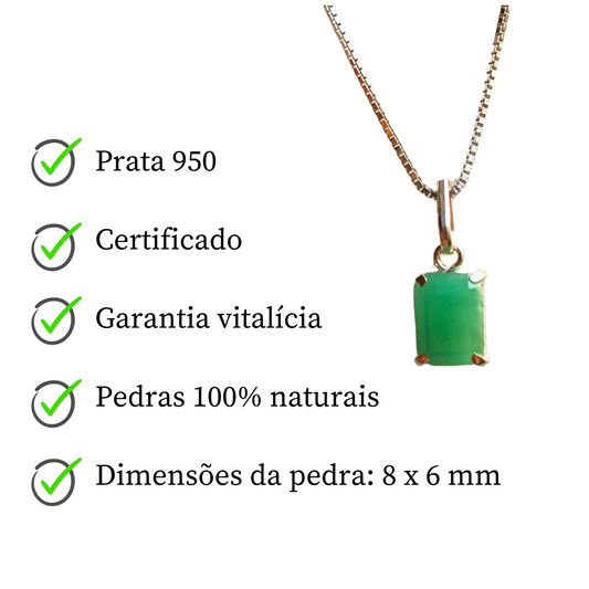 Colar de prata com esmeralda retangular