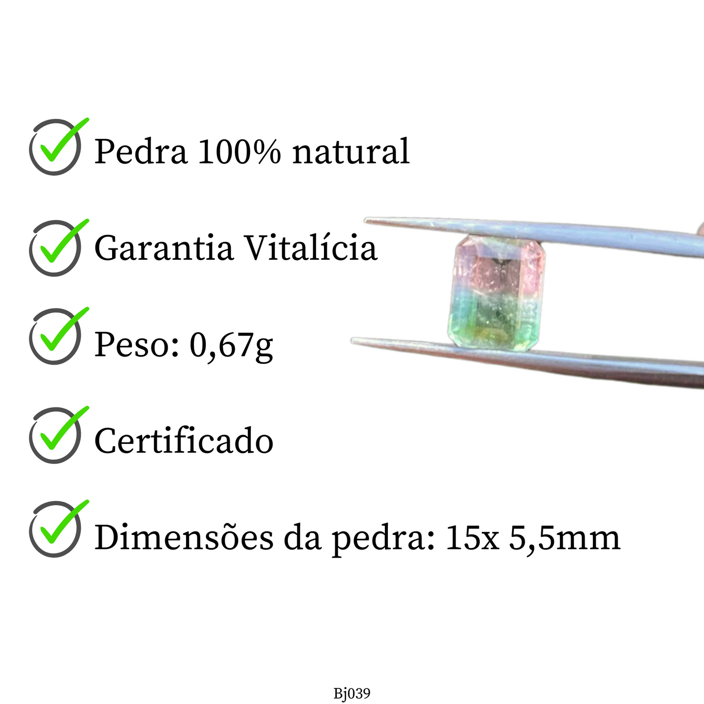 Turmalina Melancia  Natural Lapidada Retangular 2,2ct / 9 x 6 mm