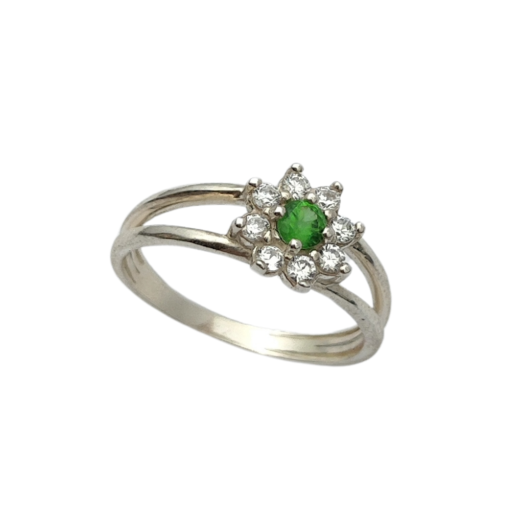 Anel em Prata 950 com Esmeralda Natural Redonda 3 mm com Zircônias