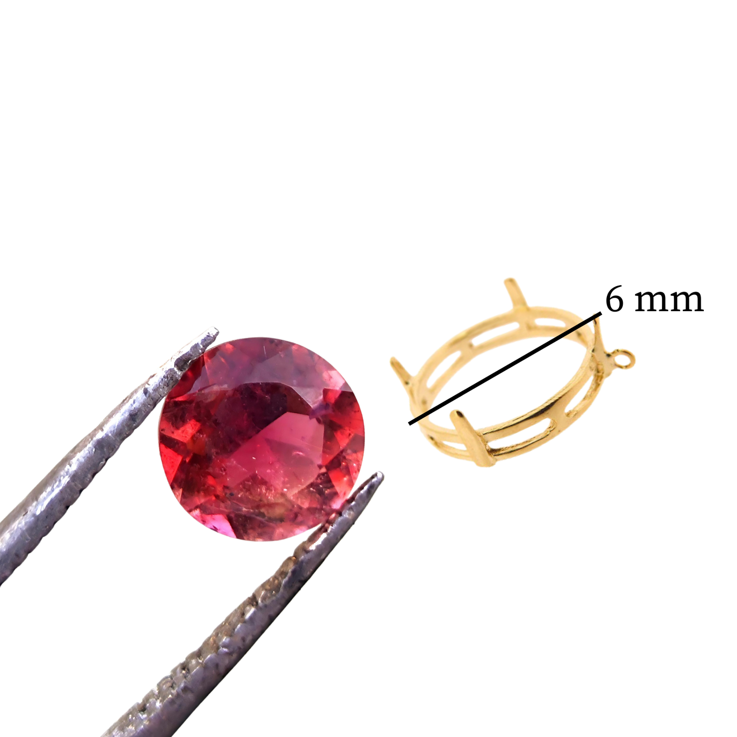 Turmalina Rosa Avermelhada (Rubelita) Natural Lapidada Redonda 0,90 ct / 6 mm