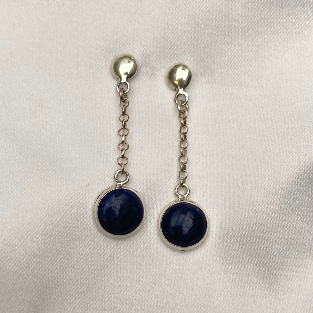 Brinco de Prata Pendente de Lápis Lazuli Redondo