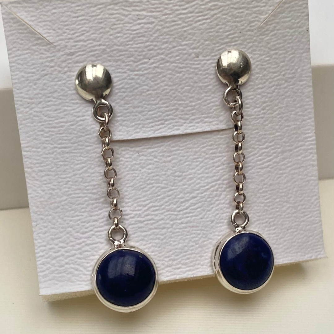 Brinco de Prata Pendente de Lápis Lazuli Redondo