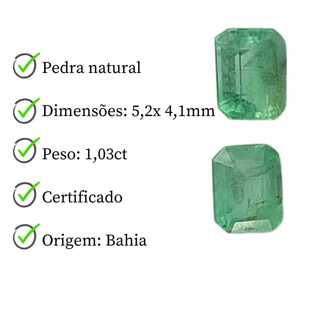 Par de Esmeraldas Naturais -  Retangular -5,2x 4,1mm / 1,03ct