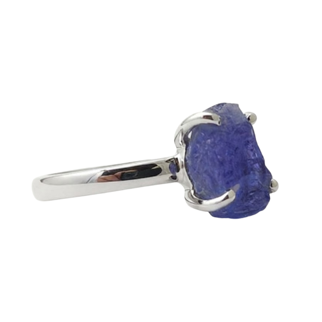 Anel em Prata 950 com Tanzanita Bruta Natural – 10 × 8 mm