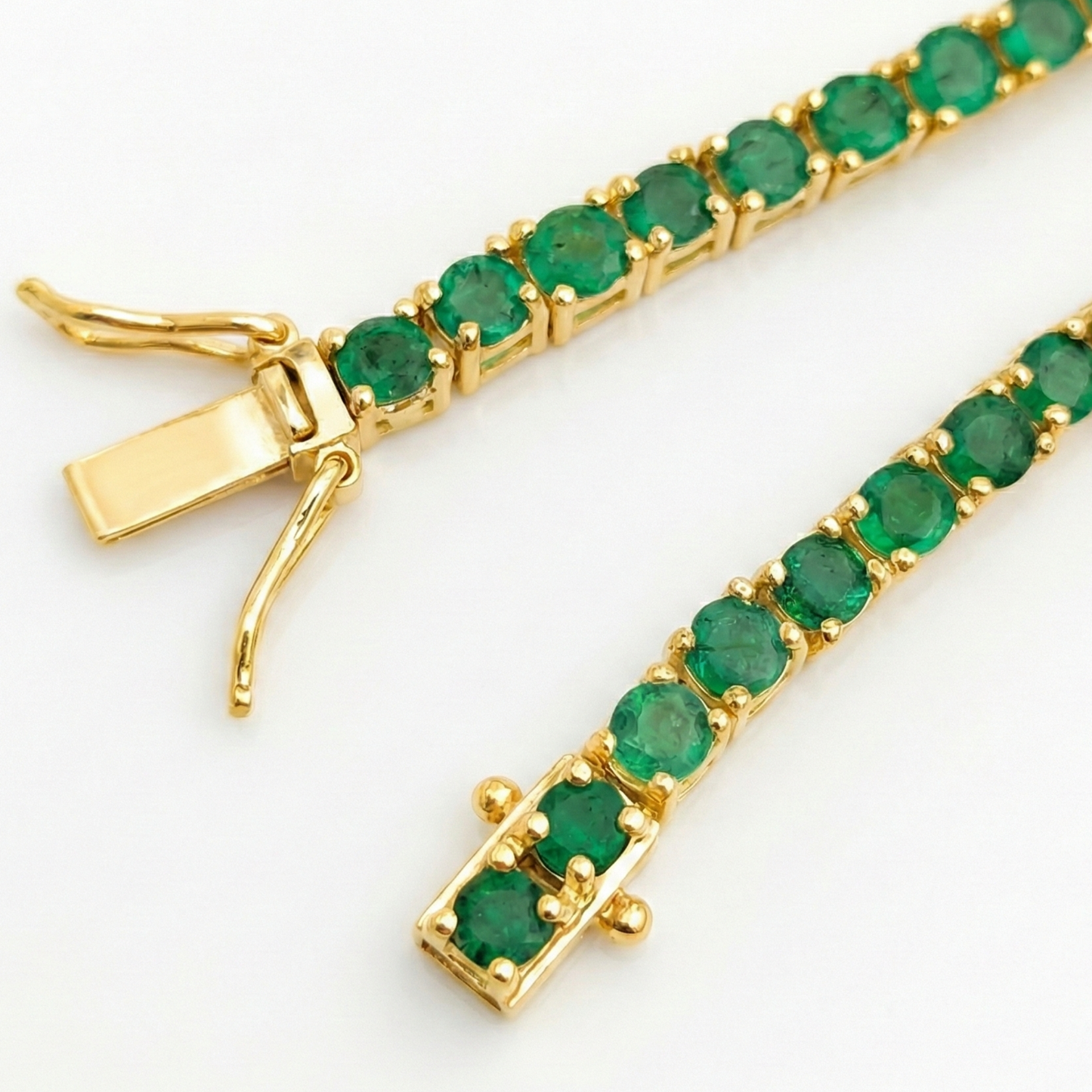 Pulseira Riviera Ouro Amarelo 18k com Esmeraldas Naturais 3 mm - 17 cm