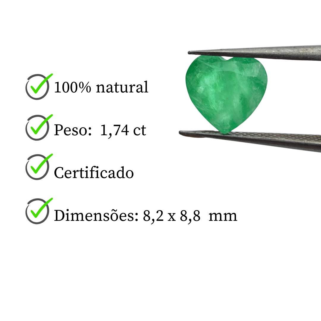 Esmeralda Natural - Lapidação Coração - 8,2 x 8,8 mm - 1,74 ct