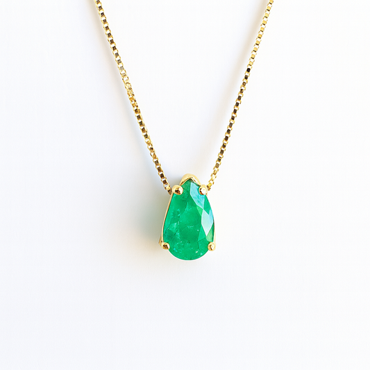 Colar de Ouro 18 k com Esmeralda Gota