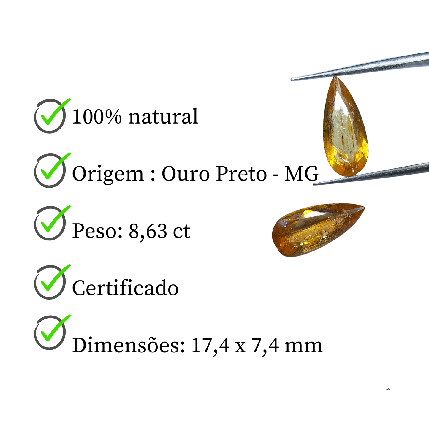 Par deTopázio Imperial Gota Natural – 23,7 x 8,3 mm  - 7,33 ct