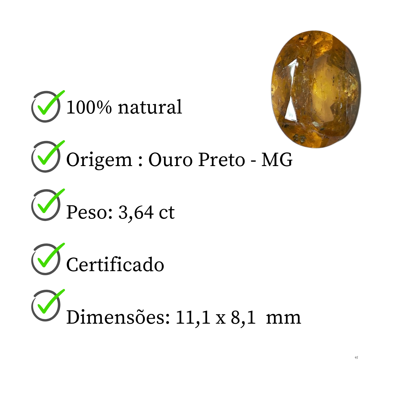 Topázio Imperial Oval  Natural – 11,1 x 8,1 mm  - 3,64 ct